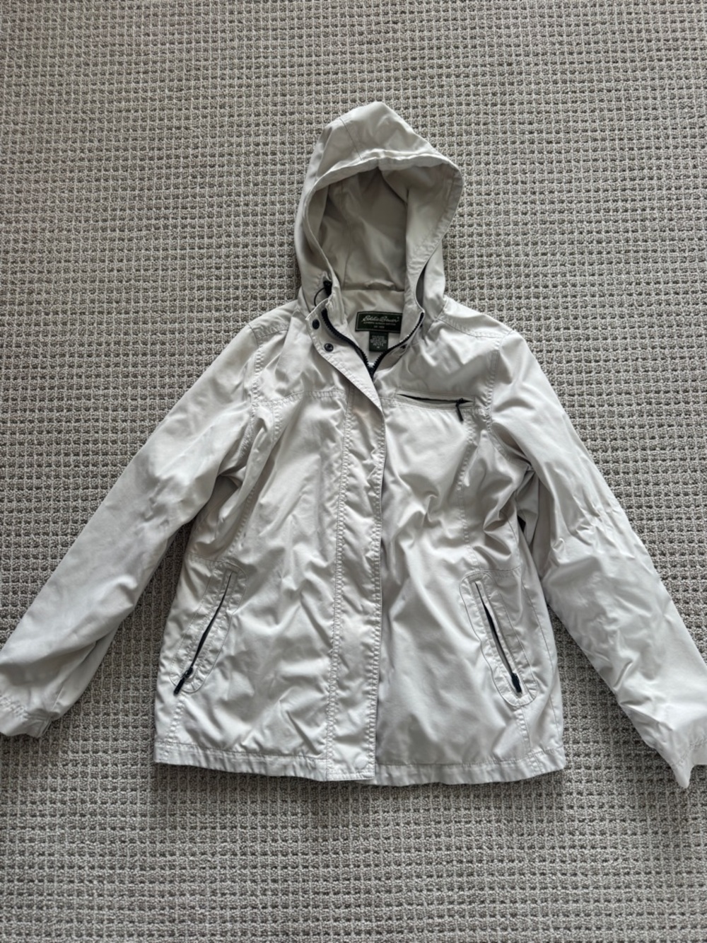 Eddie Bauer Cream Hooded Lightweight Windbreaker Jacket